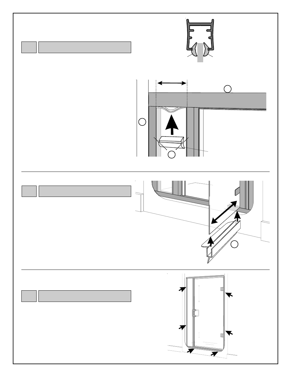 Horizontal glazing, Vinyl drip sweep, Caulking | Coral Industries Hyaline Swing Door/ILP (1/4 Frameless) - 6N0 User Manual | Page 7 / 8