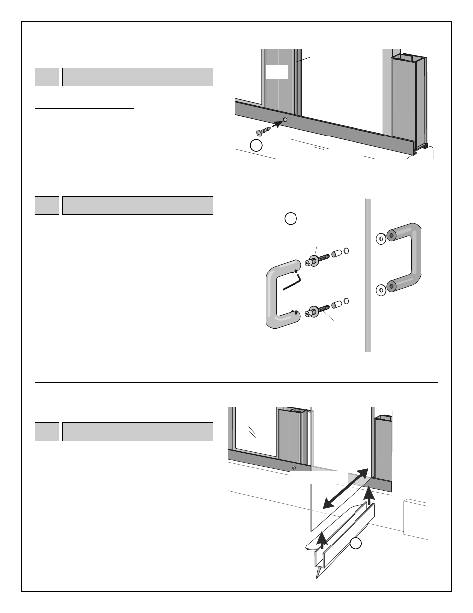 Securing verticals k, Push / pull handle kit, Vinyl drip sweep | Coral Industries Regal Swing Door/ILP (1/4 Frameless) - 0FJ User Manual | Page 7 / 8