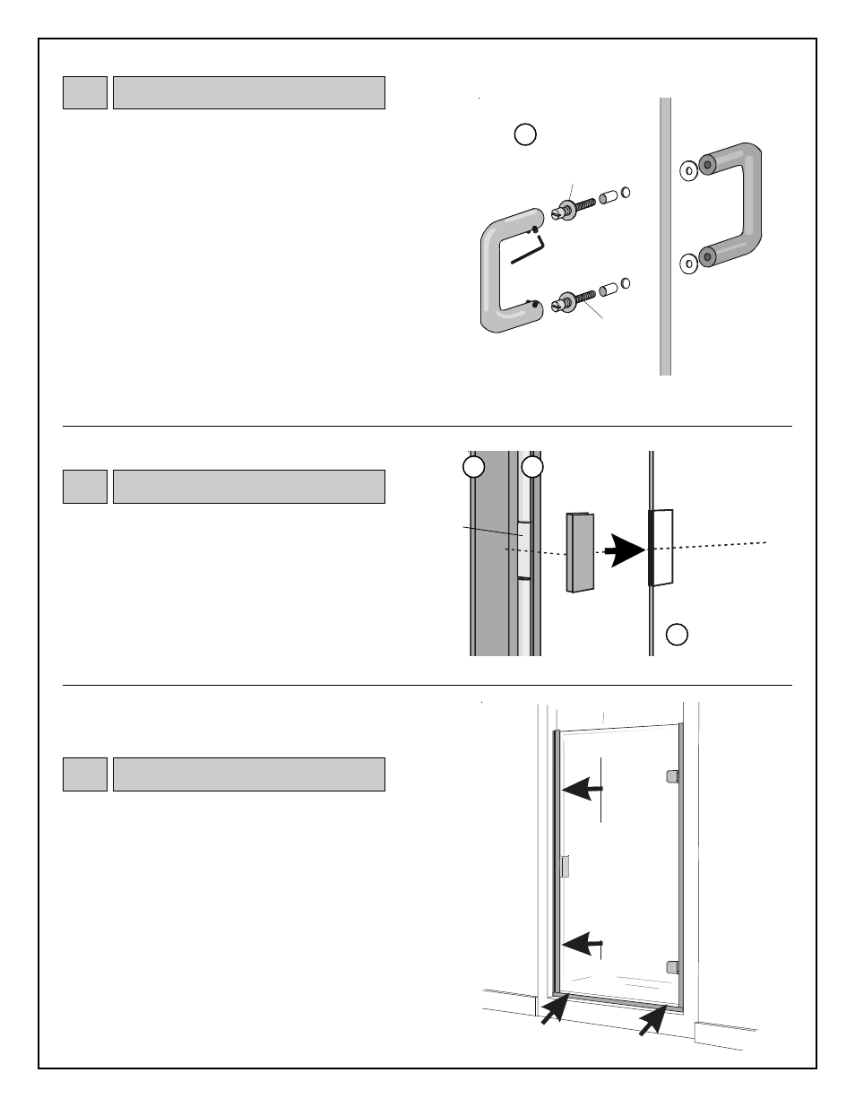 Push / pull handle kit, Magnetic catch kit, Align door panel | Coral Industries Hyaline Swing Door (Low Profile), (1/4 Frameless) - 4HJ User Manual | Page 7 / 8
