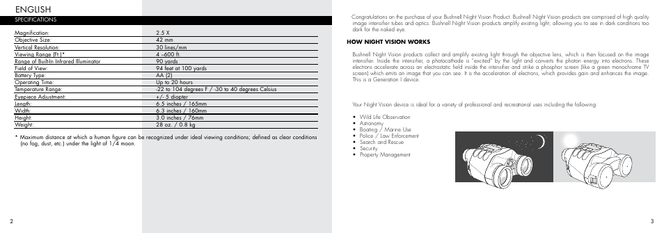 English | Bushnell 26-0400 User Manual | Page 3 / 27