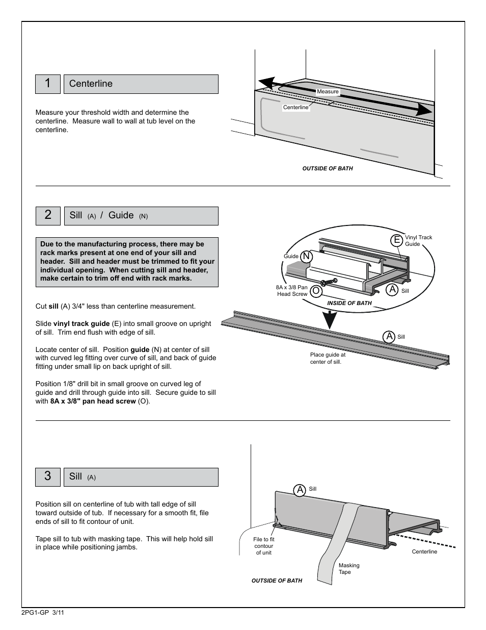 Sill, Guide, Centerline | Coral Industries Provincial Prestige Bypass with Towel Bars and LSL Sill - 2PG1 (Most Common) User Manual | Page 4 / 7