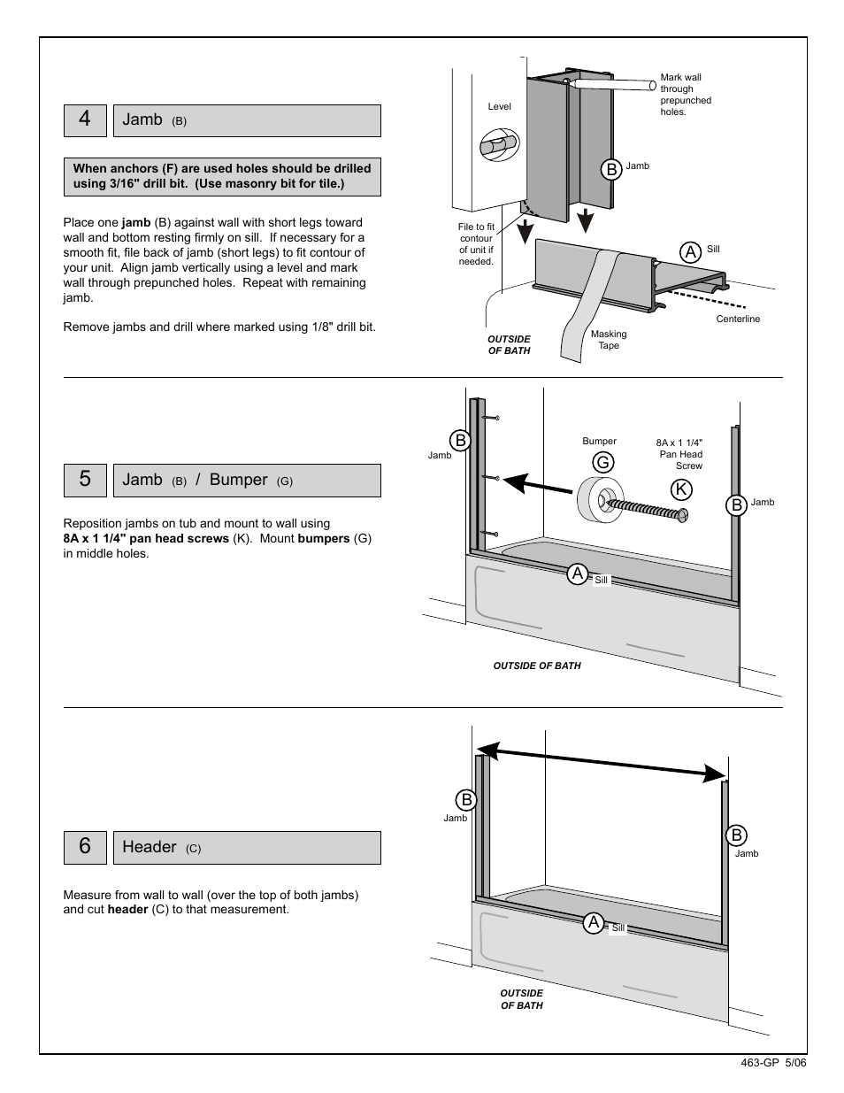 Jamb, Bumper, Header | Coral Industries Provincial Prestige Bypass with Towel Bars and LSL Sill - 2PG1 (Most Common) User Manual | Page 5 / 7