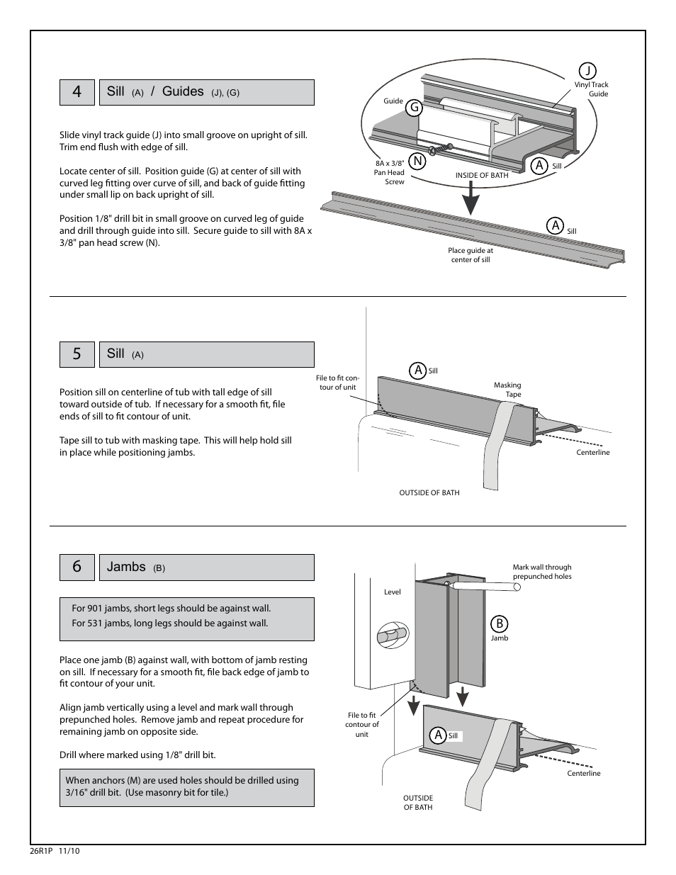 Sill, Guides, Jambs | Coral Industries 6000 Bypass with BTB Towel Bar - 26R1-P (If Purchased from a Plumbing Wholesaler – Most Common) User Manual | Page 5 / 8