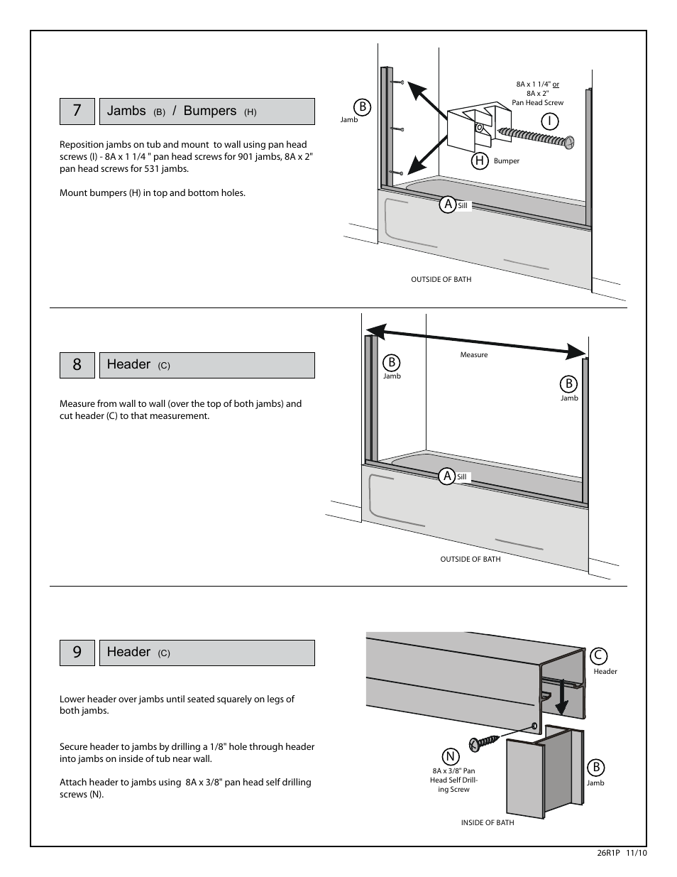 Jambs, Bumpers, Header | Ab b | Coral Industries 6000 Bypass with BTB Towel Bar - 26R1-P (If Purchased from a Plumbing Wholesaler – Most Common) User Manual | Page 6 / 8