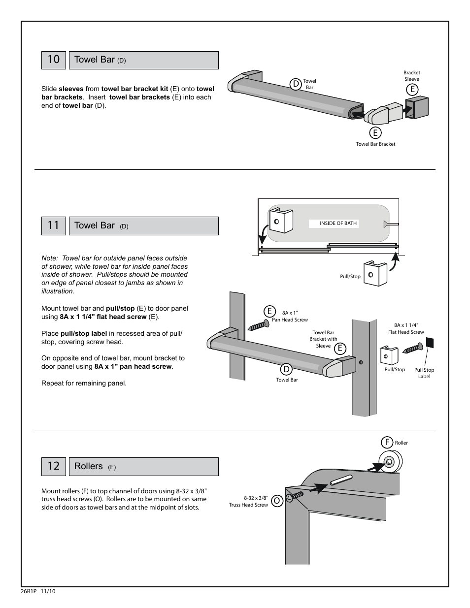 Towel bar, Rollers | Coral Industries 6000 Bypass with BTB Towel Bar - 26R1-P (If Purchased from a Plumbing Wholesaler – Most Common) User Manual | Page 7 / 8