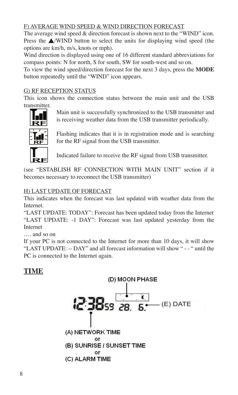 Time | Bushnell WEATHERFXI 960040 User Manual | Page 8 / 16