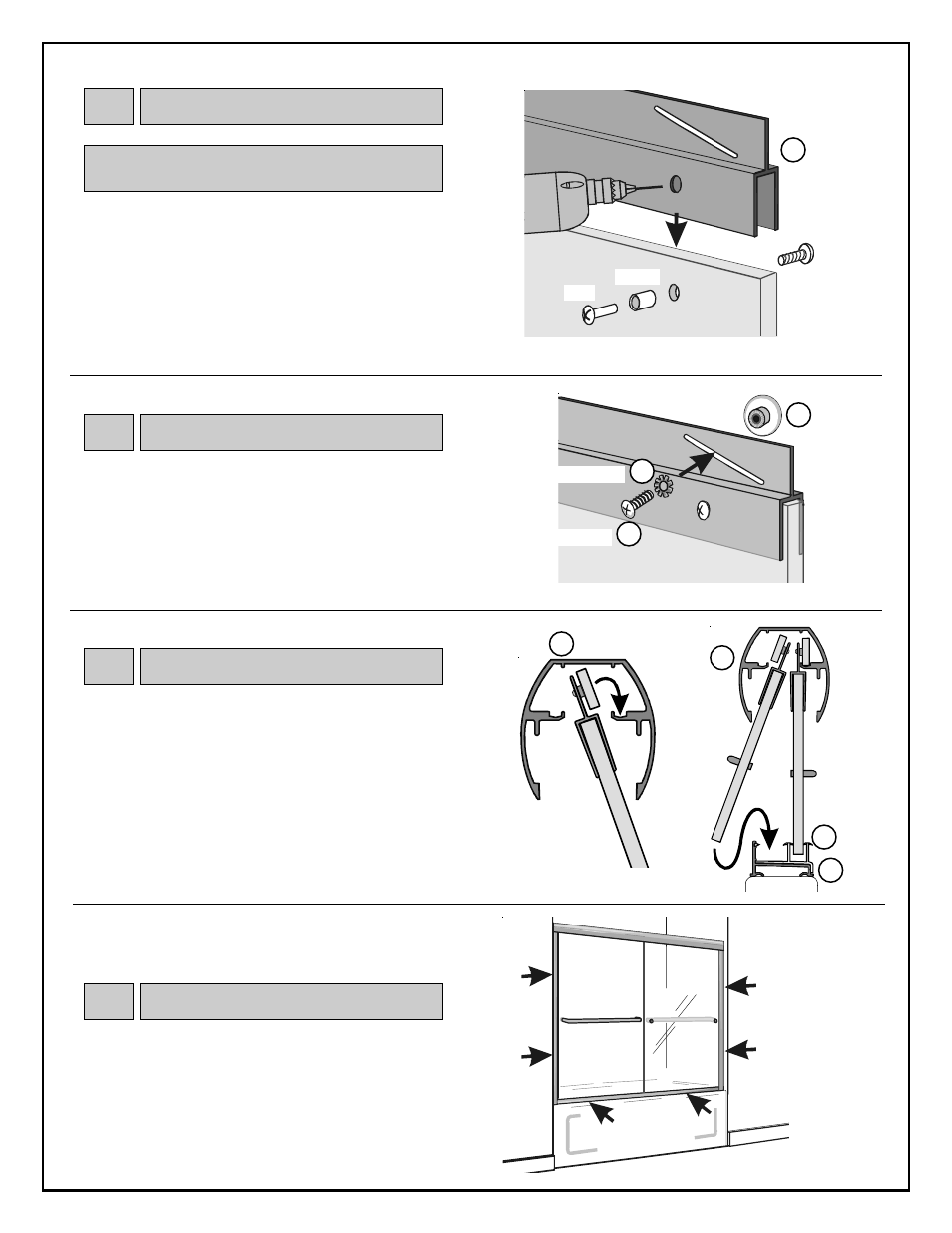 Ag f, Top channel, Rollers | Hanging door panel, Caulking | Coral Industries Quest Bypass (3/8 Frameless) - 2QG1-GP User Manual | Page 6 / 6