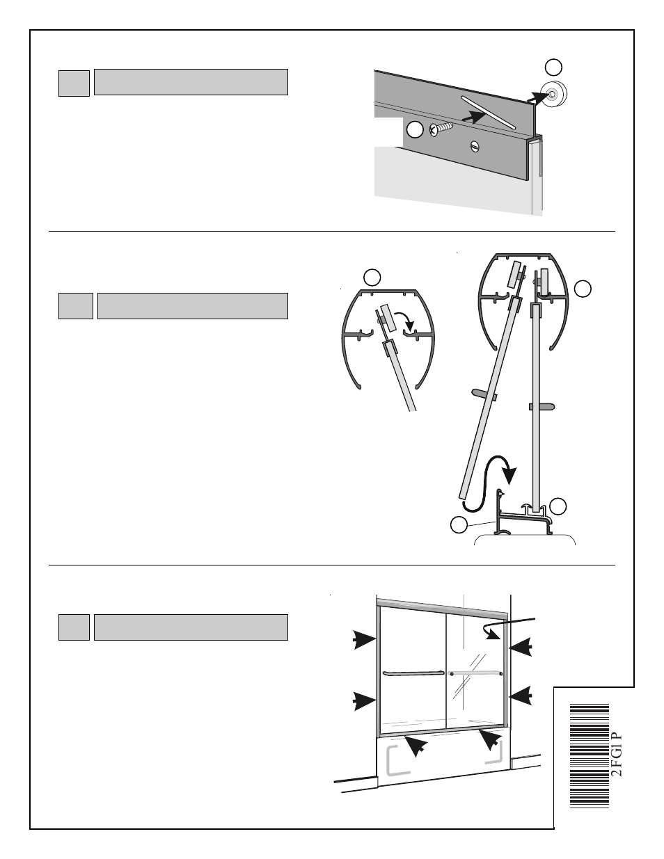 2f g1 p, Rollers, Hanging door panels | Ah c, Caulking | Coral Industries Freestyle Bypass (1/4 Frameless) - 2FG1-P (If Purchased from a Plumbing Wholesaler) User Manual | Page 6 / 6