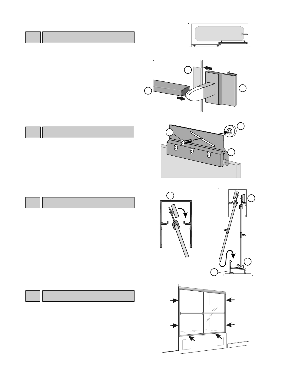Towel bar, Towel bar bracket kit, Df e e | Hanging door panels, Ah c, Caulking rollers | Coral Industries Style Bypass (3/16 Frameless) - 20R1-G User Manual | Page 4 / 4
