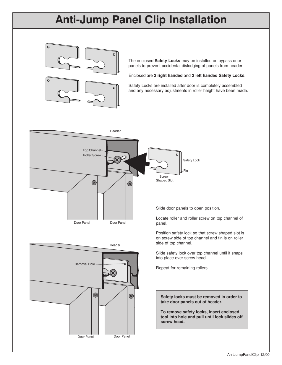 Coral Industries Anti-Jump Panel Clip - AntiJumpClip User Manual | 1 page