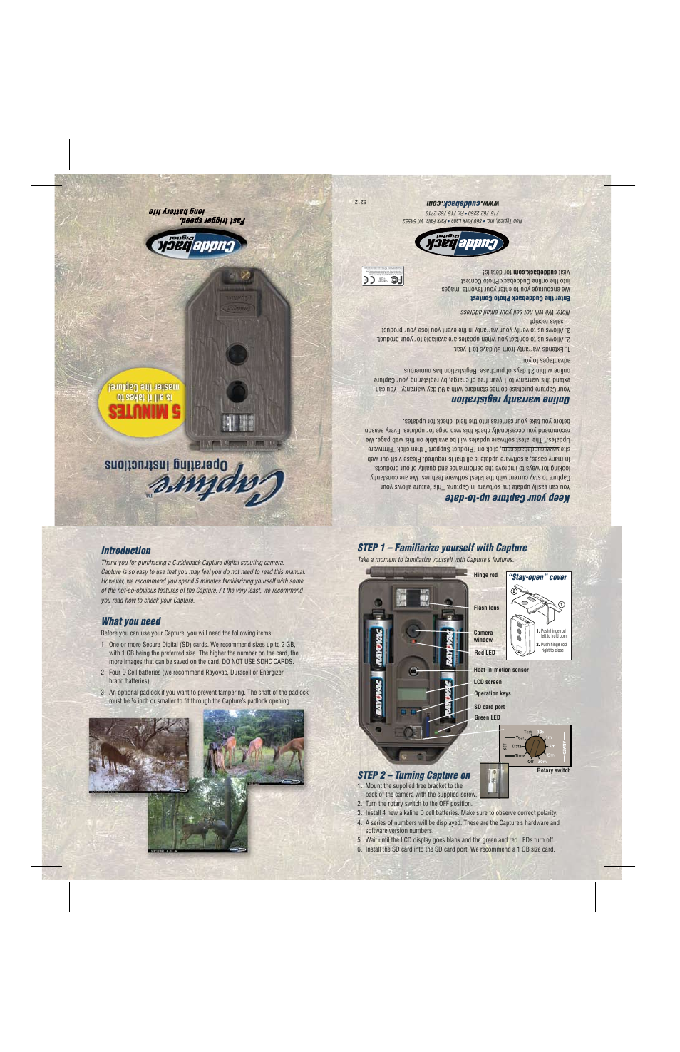 Introduction, What you need, Step 1 – familiarize yourself with capture | Step 2 – turning capture on, Keep your capture up-to-date, Online warranty registration | Cuddeback CAPTURE FAMILY User Manual | Page 3 / 8