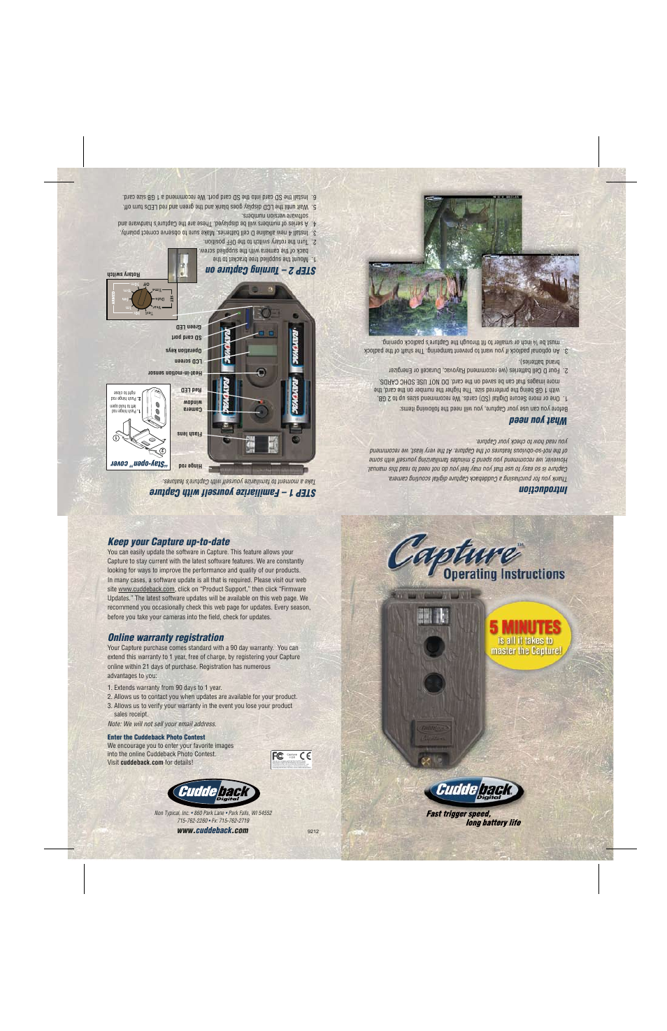 Introduction, What you need, Step 1 – familiarize yourself with capture | Step 2 – turning capture on, Keep your capture up-to-date, Online warranty registration | Cuddeback CAPTURE FAMILY User Manual | Page 8 / 8