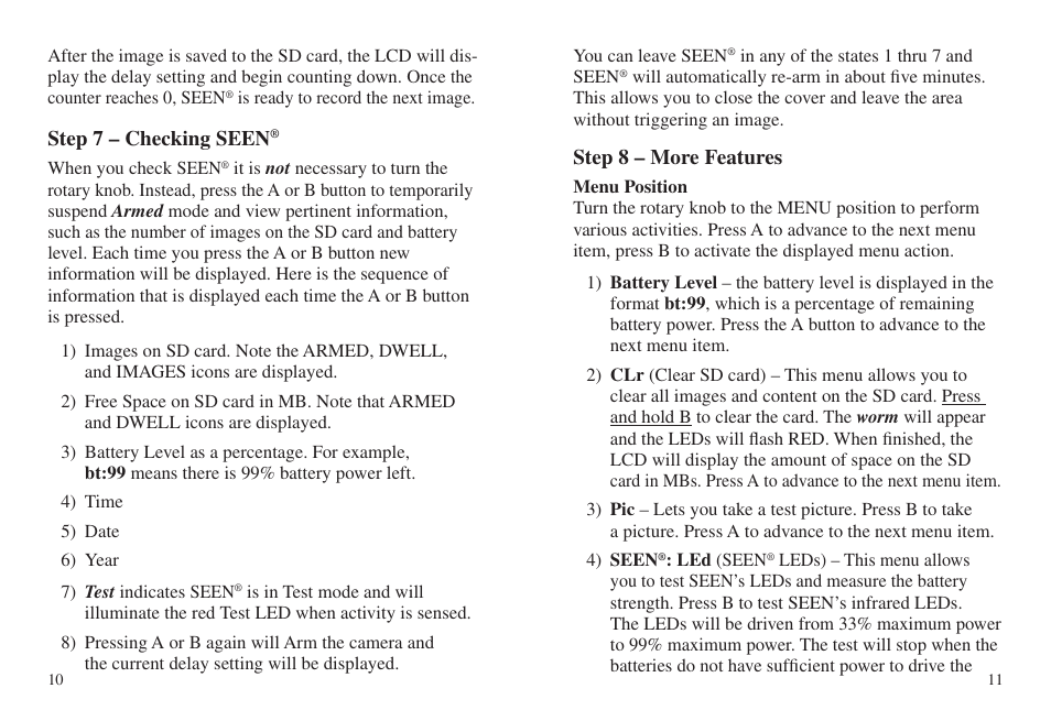 Step 7 – checking seen, Step 8 – more features | Cuddeback SEEN FAMILY User Manual | Page 9 / 19