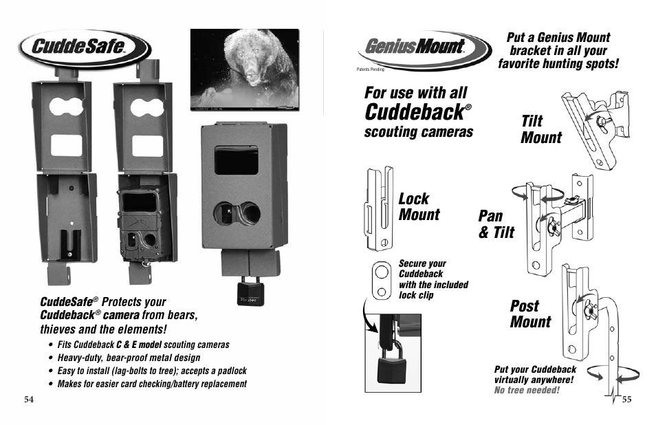 Cuddeback, For use with all, Pan & tilt post mount tilt mount lock mount | Scouting cameras | Cuddeback E FAMILY User Manual | Page 29 / 31