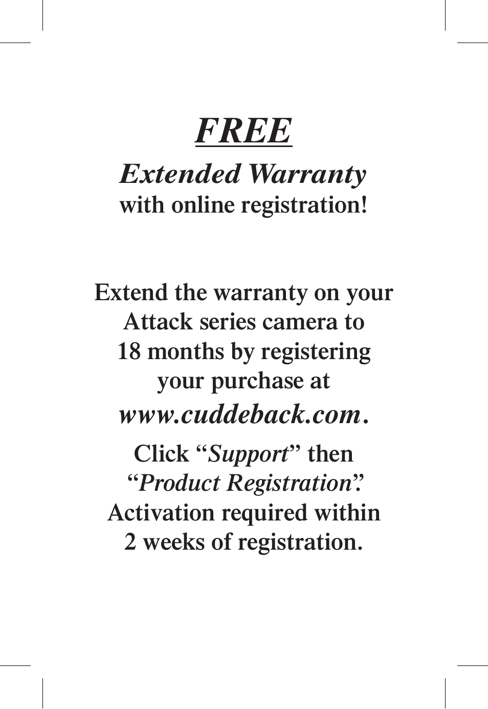 Free, Extended warranty | Cuddeback ATTACK FAMILY User Manual | Page 2 / 36