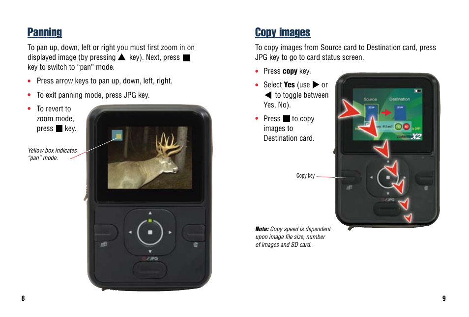 Panning, Copy images | Cuddeback CUDDEVIEW X2 User Manual | Page 10 / 20