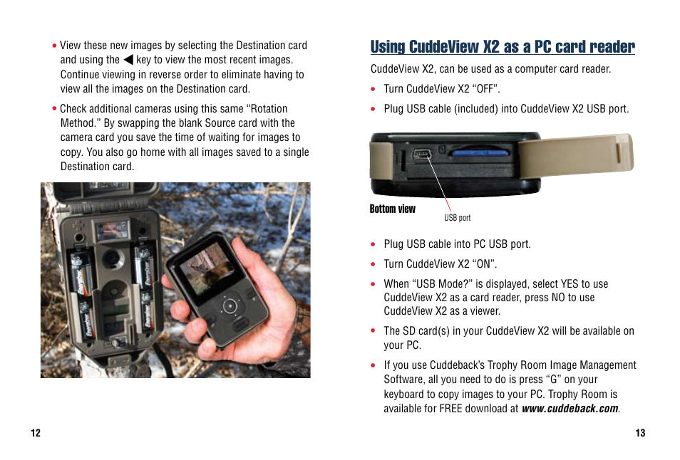 Pc card reader, Using cuddeview x2 as a pc card reader | Cuddeback CUDDEVIEW X2 User Manual | Page 15 / 20