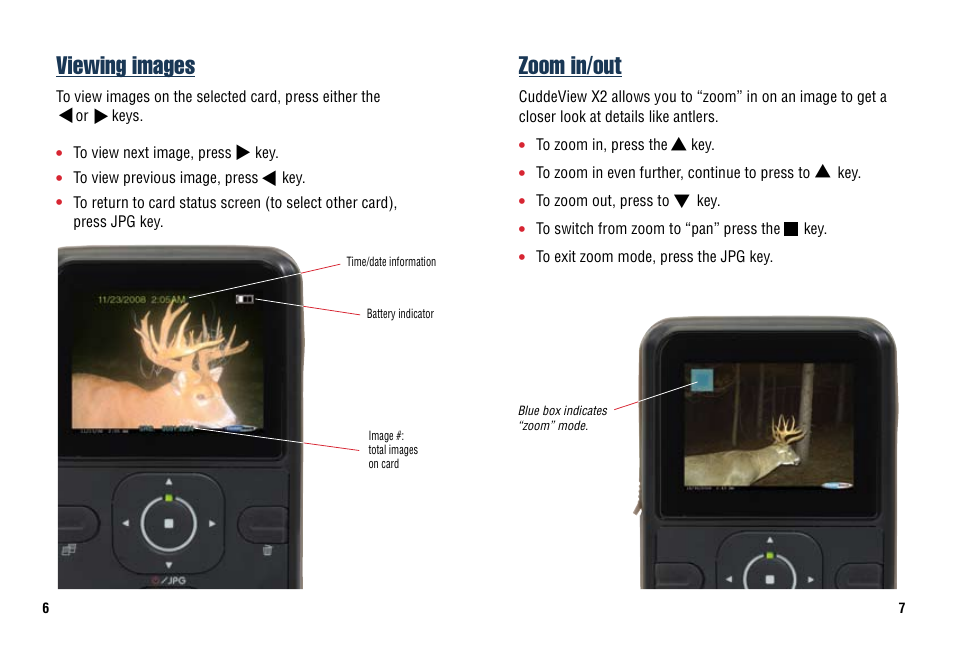 Zoom in/out, Viewing images | Cuddeback CUDDEVIEW X2 User Manual | Page 9 / 20