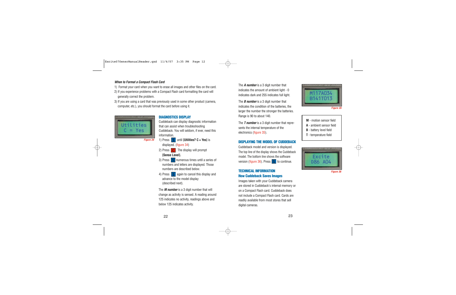 Utilities c = yes | Cuddeback EXCITE User Manual | Page 12 / 16