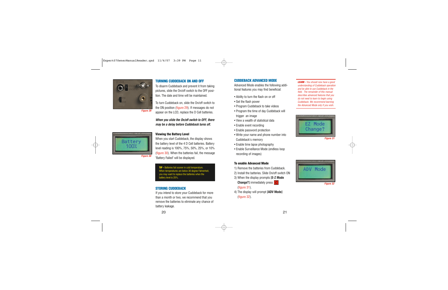 Battery 100, Adv mode, Ez mode change | Cuddeback EXPERT User Manual | Page 11 / 26