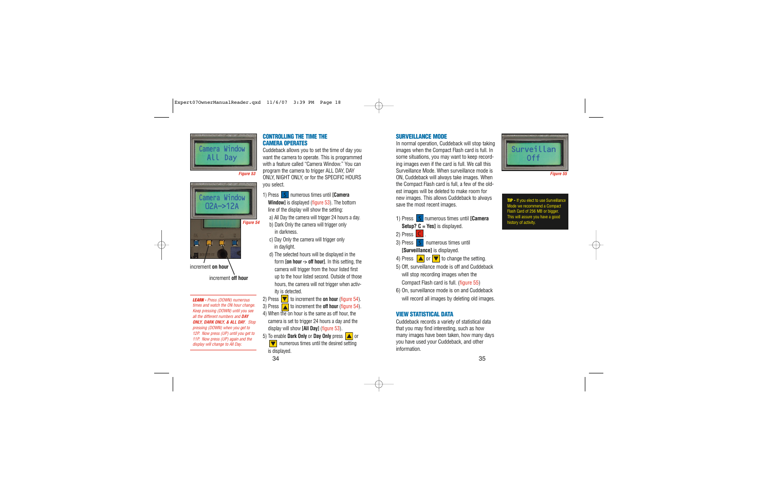 Camera window all day, Camera window 02a->12a, Surveillan off | Cuddeback EXPERT User Manual | Page 18 / 26