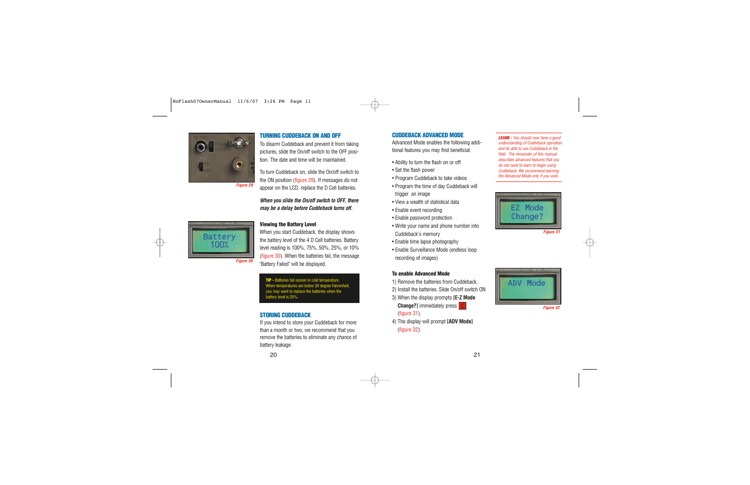 Battery 100, Adv mode, Ez mode change | Cuddeback NOFLASH User Manual | Page 11 / 27