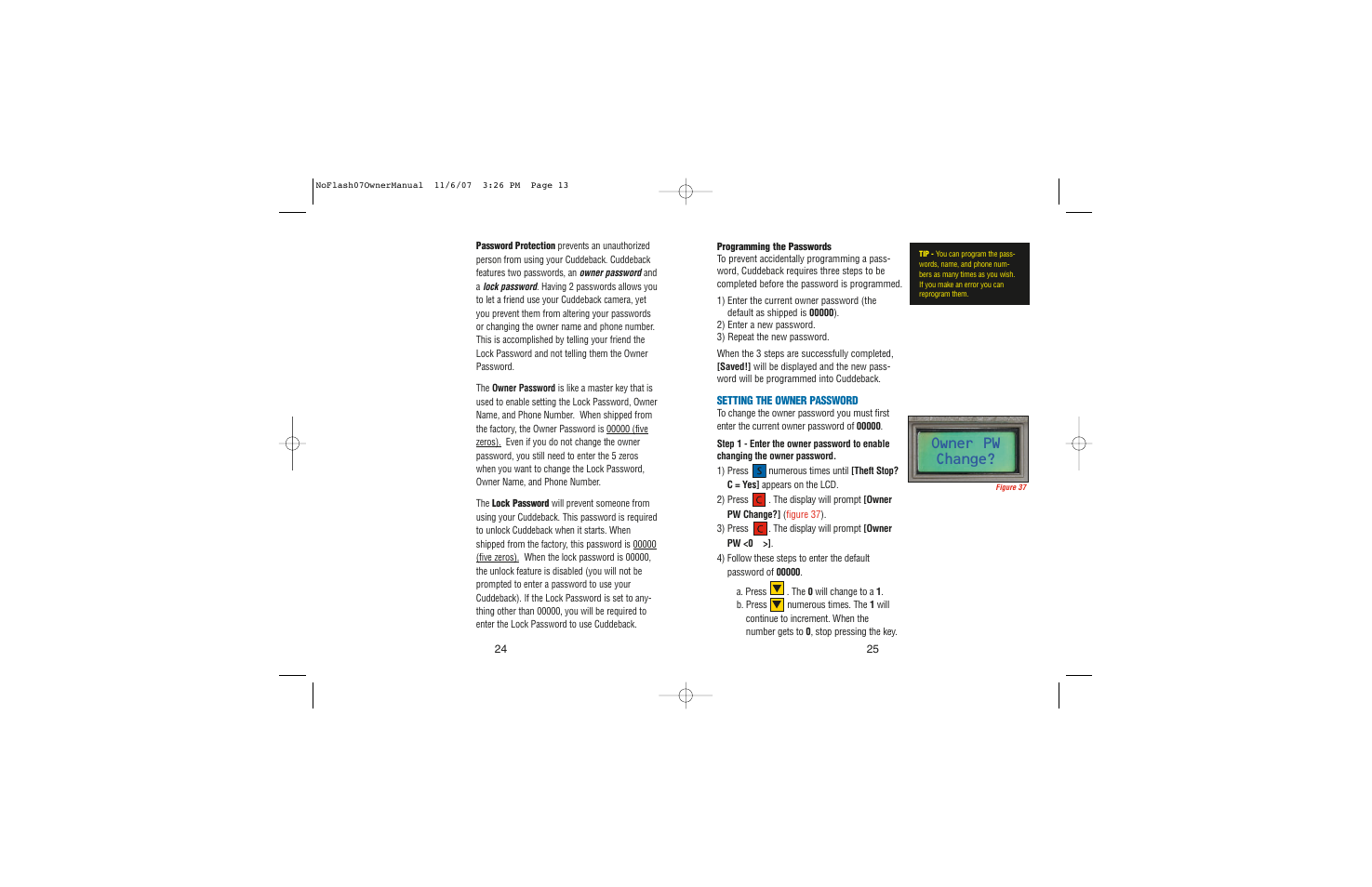 Owner pw change | Cuddeback NOFLASH User Manual | Page 13 / 27