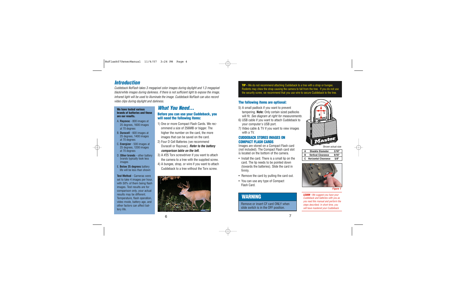 What you need, Introduction, Warning | Cuddeback NOFLASH User Manual | Page 4 / 27