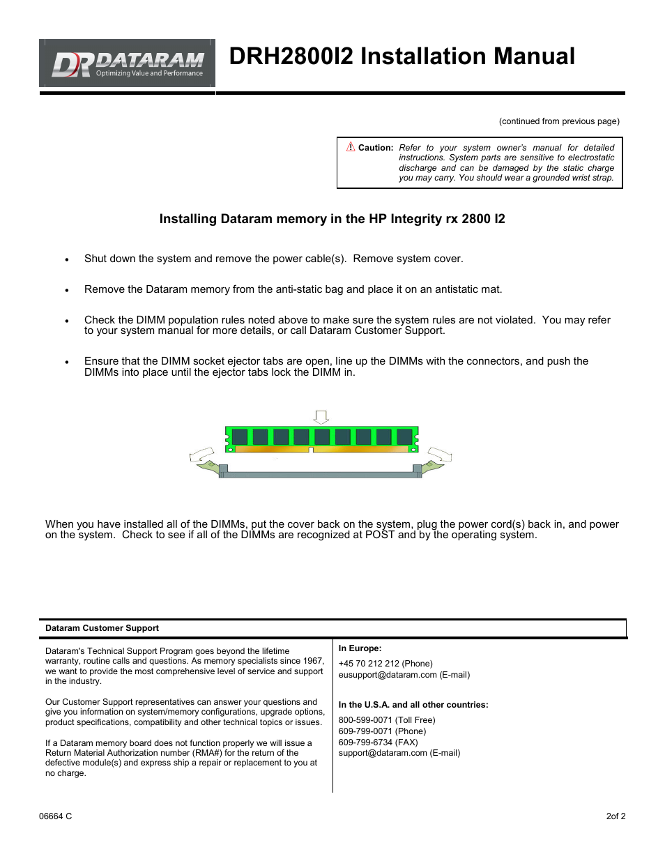 Dataram DRH2800I2 User Manual | Page 2 / 2