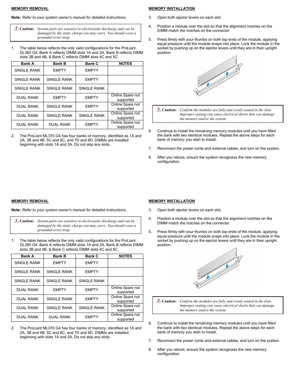 Memory removal | Dataram DRH380G4 User Manual | Page 2 / 2