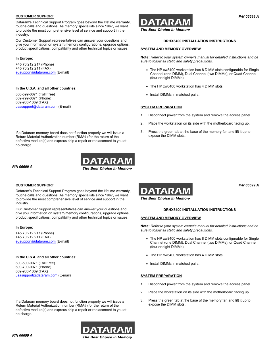 Dataram DRH8400 User Manual | 2 pages