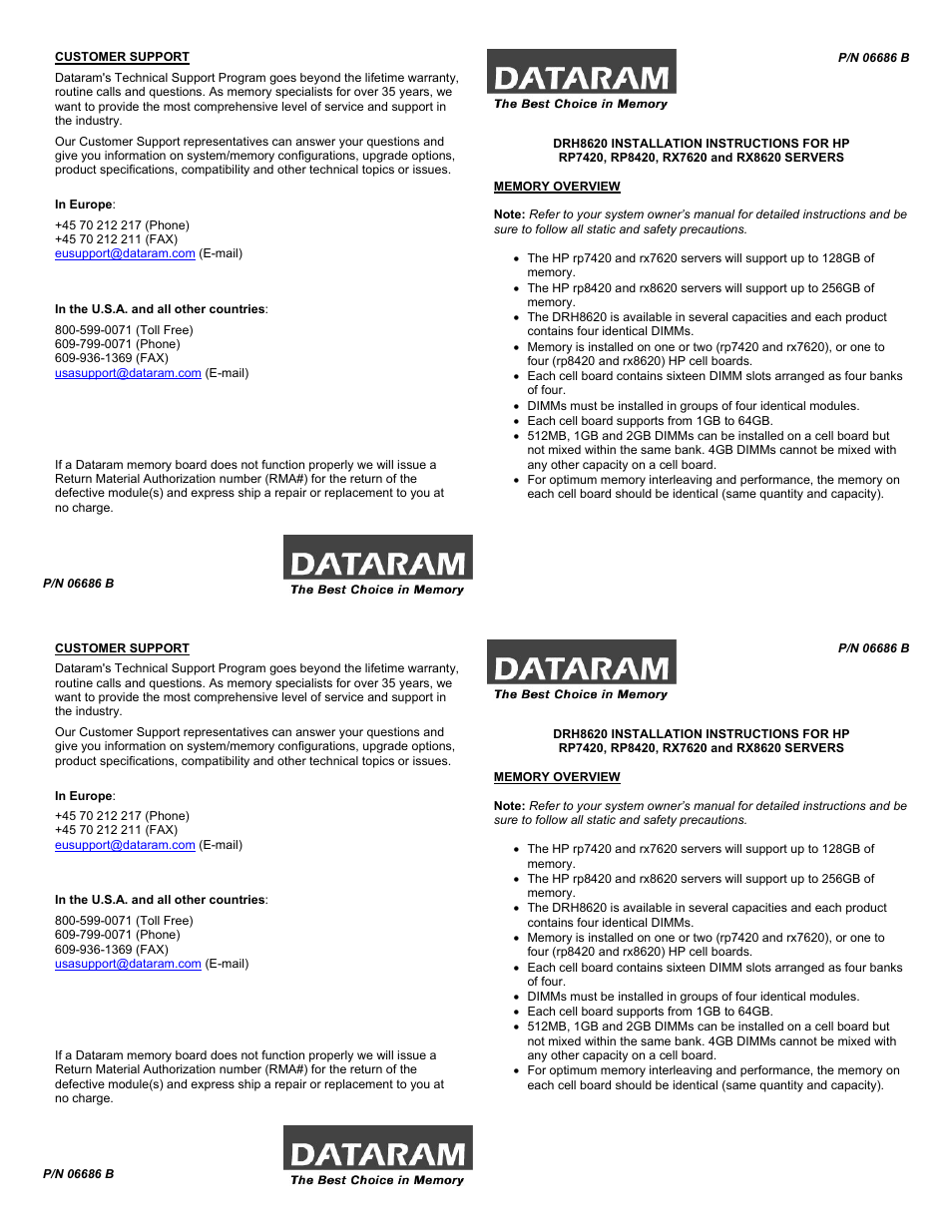 Dataram DRH8620 User Manual | 3 pages