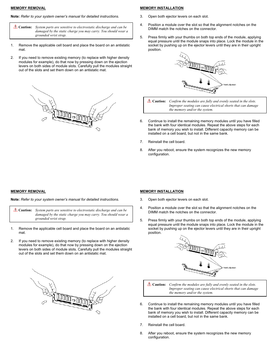 Memory removal | Dataram DRH8620 User Manual | Page 2 / 3