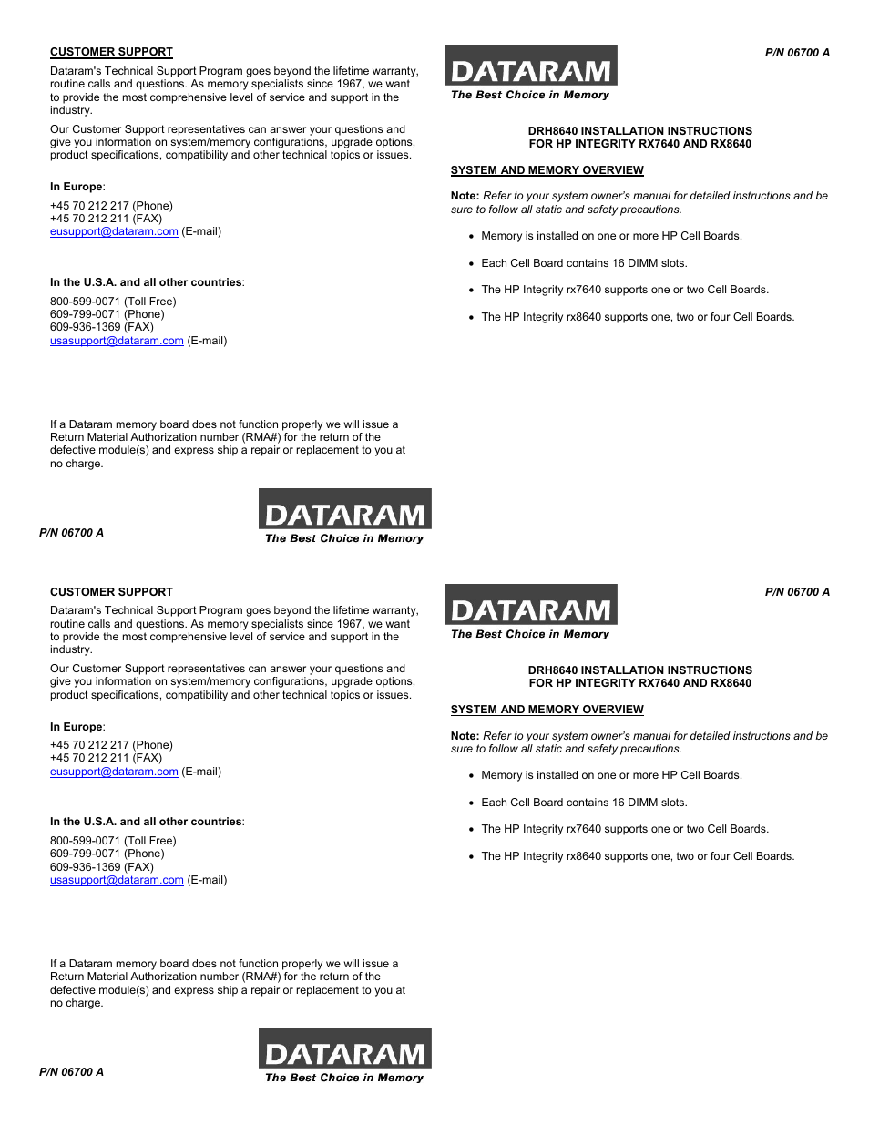 Dataram DRH8640 User Manual | 2 pages