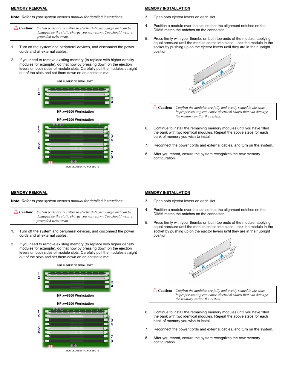 Memory removal | Dataram DRHXW8200 User Manual | Page 2 / 2