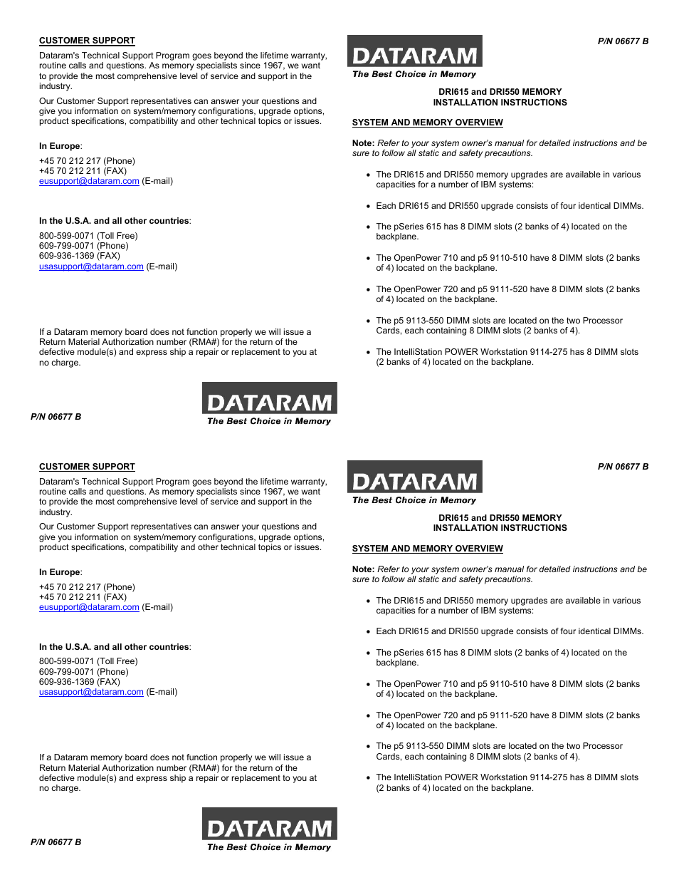 Dataram DRI615 User Manual | 2 pages