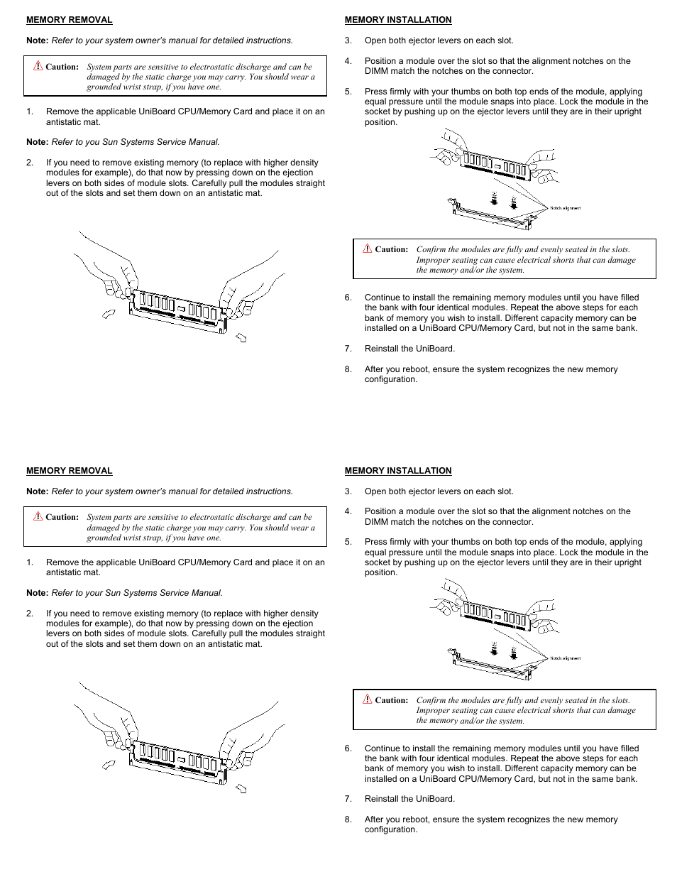 Memory removal | Dataram DRS4800 User Manual | Page 2 / 2