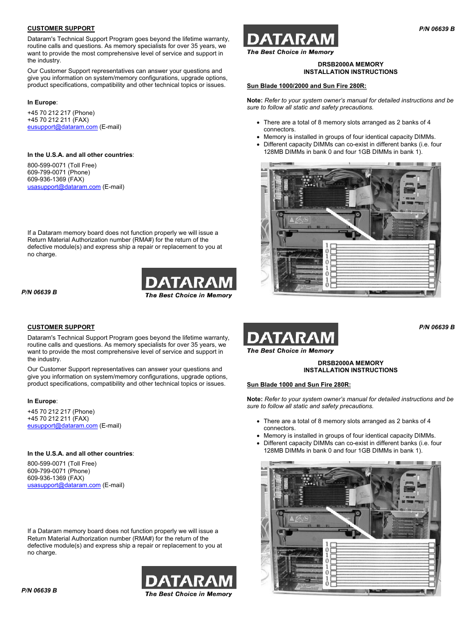 Dataram DRSB2000A User Manual | 2 pages