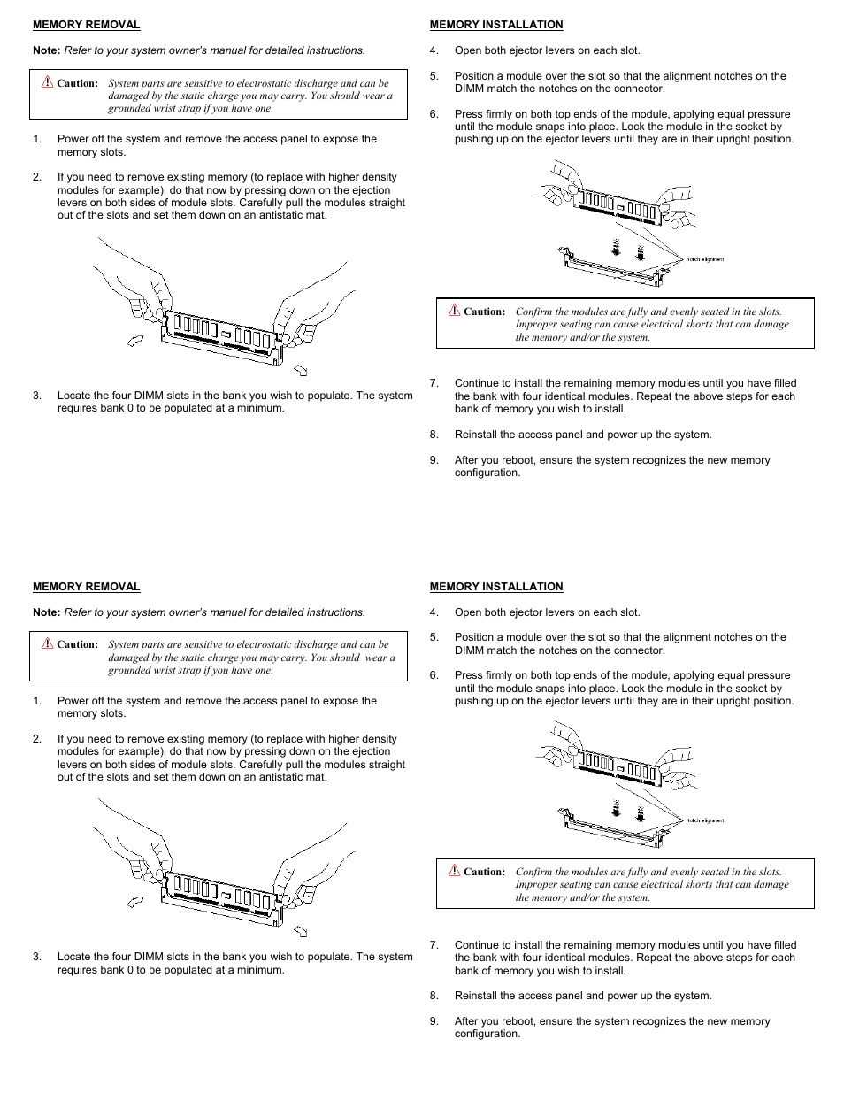 Memory removal | Dataram DRSB2000A User Manual | Page 2 / 2