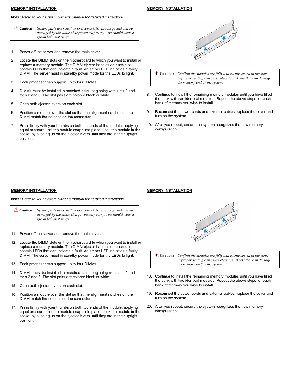 Memory installation | Dataram DRSX4100 User Manual | Page 2 / 2