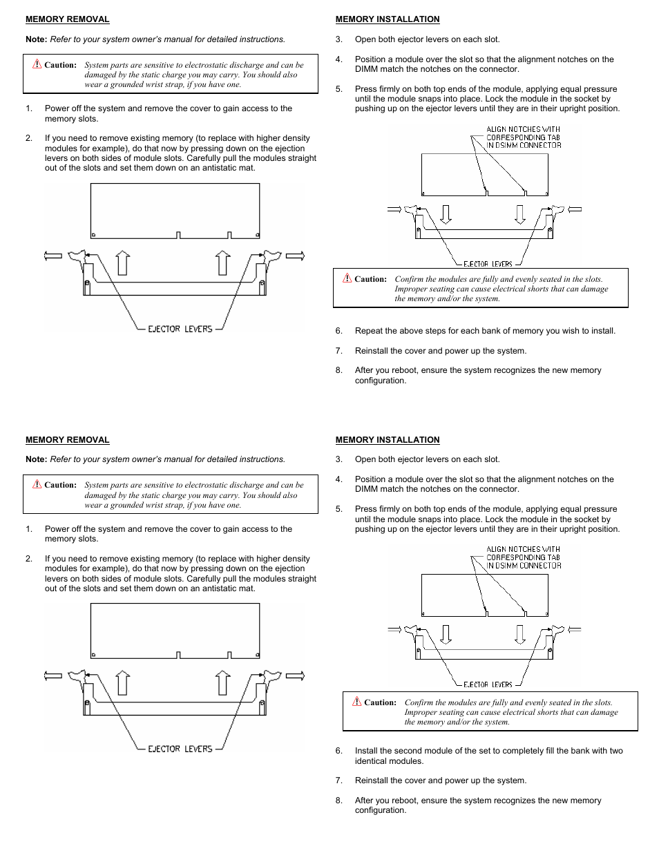 Memory removal | Dataram General DIMM User Manual | Page 2 / 2