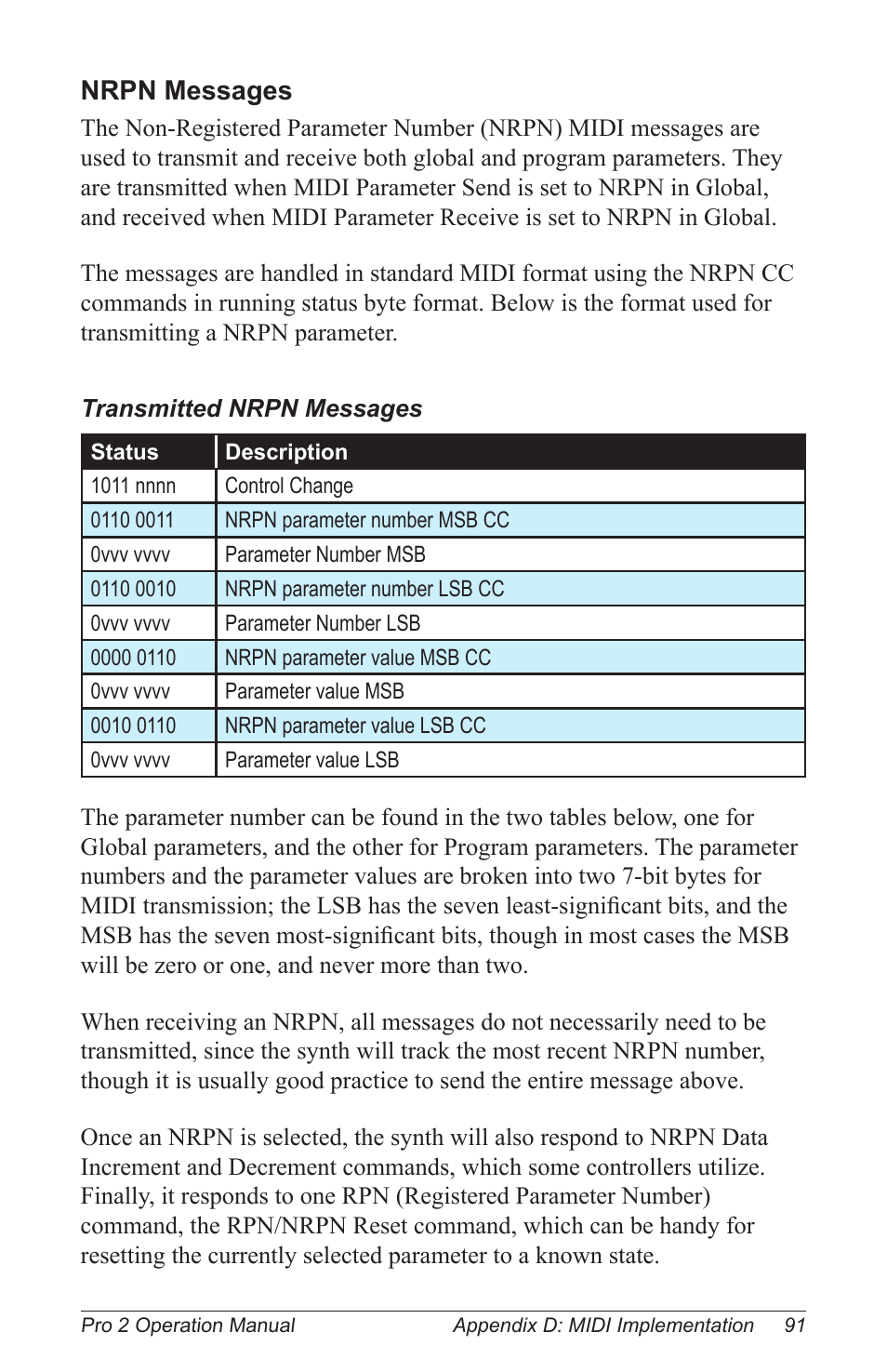 Nrpn messages | Dave Smith Instruments PRO 2 User Manual | Page 101 / 152