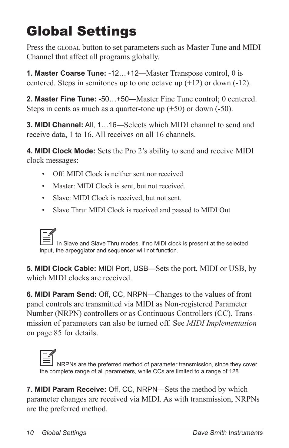 Global settings | Dave Smith Instruments PRO 2 User Manual | Page 20 / 152