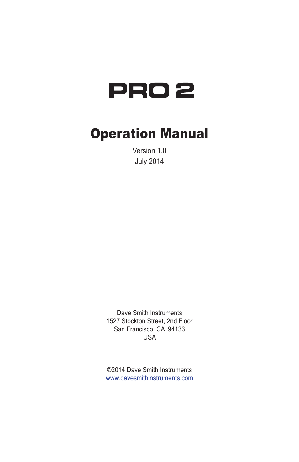 Operation manual | Dave Smith Instruments PRO 2 User Manual | Page 3 / 152