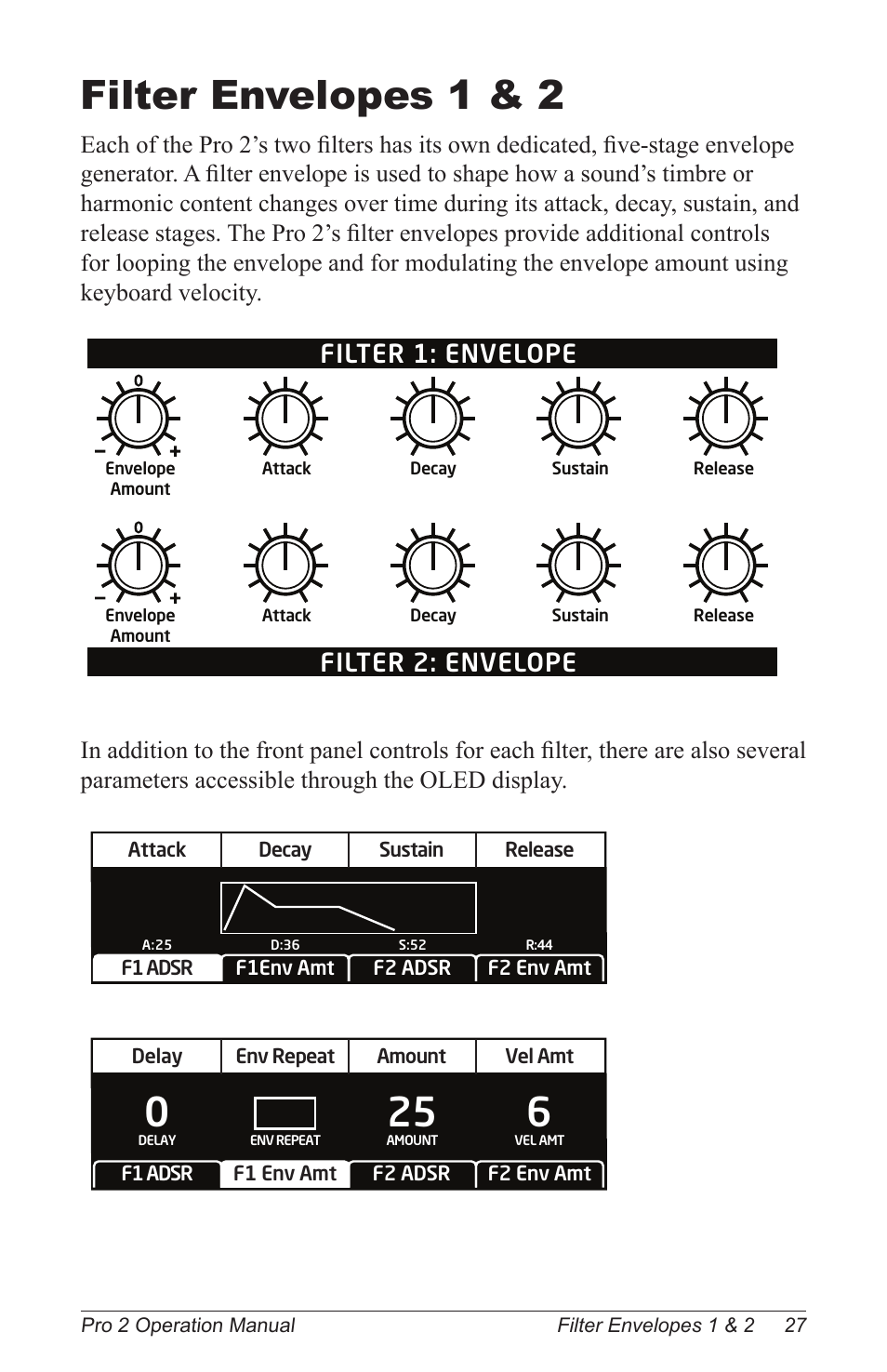 Filter envelopes 1 & 2, Filter 1: envelope filter 2: envelope | Dave Smith Instruments PRO 2 User Manual | Page 37 / 152