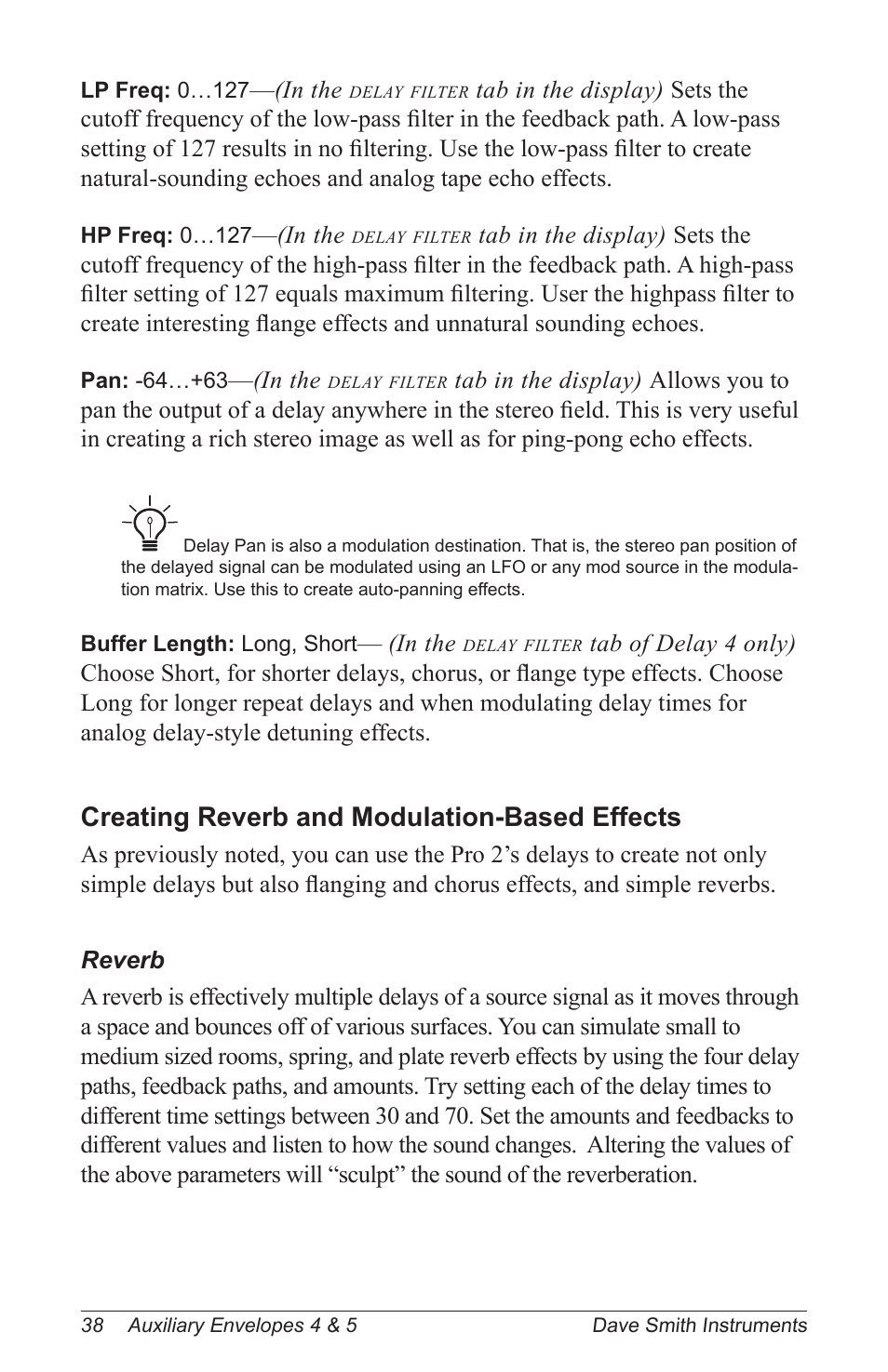 Creating reverb and modulation-based effects | Dave Smith Instruments PRO 2 User Manual | Page 48 / 152