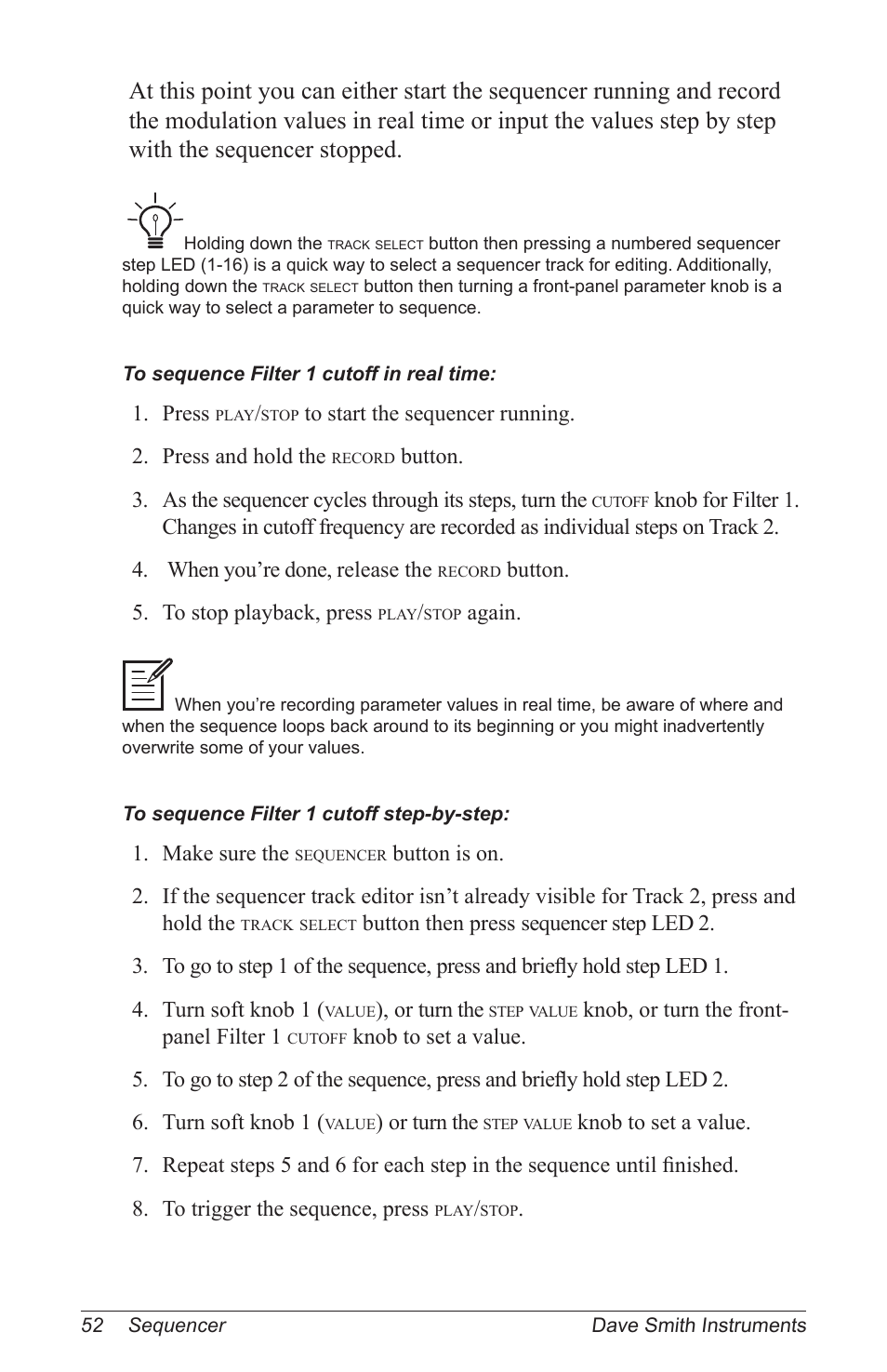 Press, Button. 5. to stop playback, press, Again | Make sure the, Or turn the, Knob, or turn the front- panel filter 1 | Dave Smith Instruments PRO 2 User Manual | Page 62 / 152