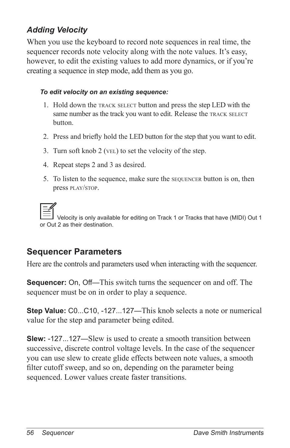 Sequencer parameters | Dave Smith Instruments PRO 2 User Manual | Page 66 / 152