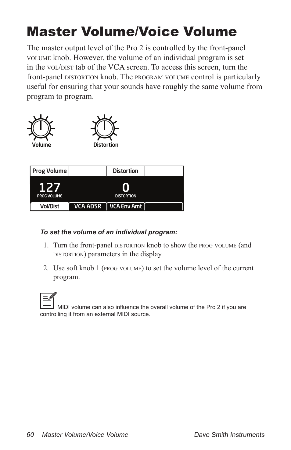 Master volume/voice volume, Knob. the | Dave Smith Instruments PRO 2 User Manual | Page 70 / 152