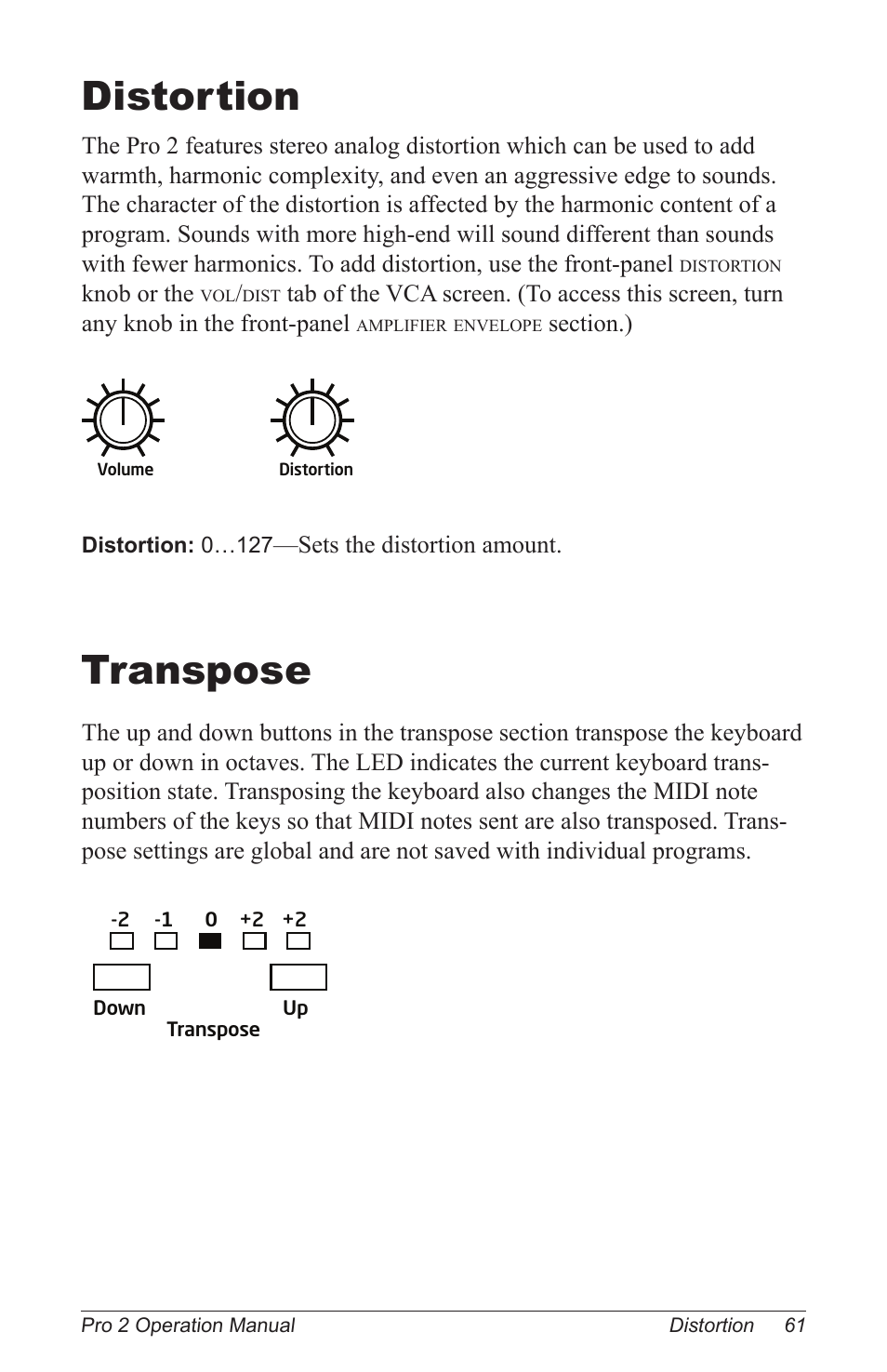 Distortion, Transpose | Dave Smith Instruments PRO 2 User Manual | Page 71 / 152